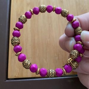 Alex and Ani Magenta Beaded Wrap Bracelet in Rafaelian Gold